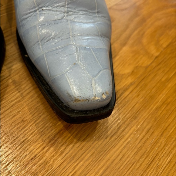 Ganni Blue Western Embossed Leather Ankle Boots Size 37 - Picture 6 of 8